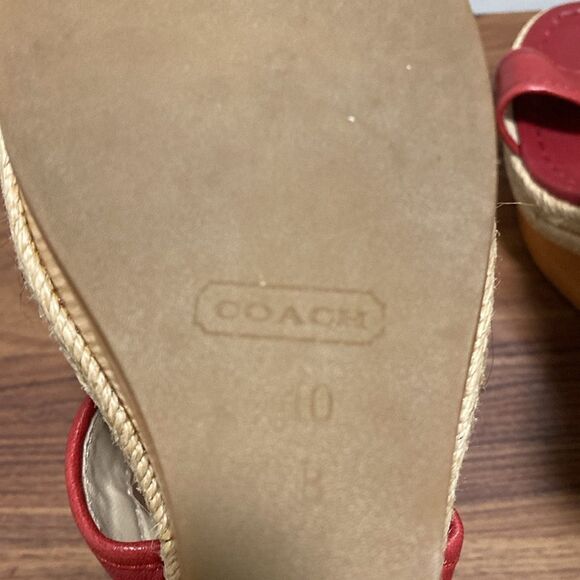 Coach Red Leather Marian Wood Platform Wedge Sandals w/Ankle Strap. Size 10B. - Picture 7 of 7